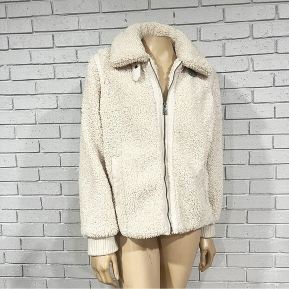 Banana Republic Cream Faux Shearling Teddy Bomber Jacket Gorpcore Cozy M